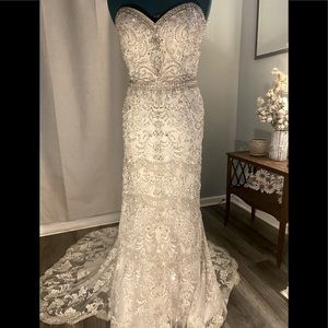 Beautiful vintage style lace and crystal mermaid wedding gown